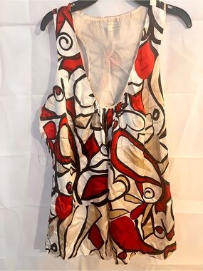Matty M Red, Black & White Abstract Scoop Tank